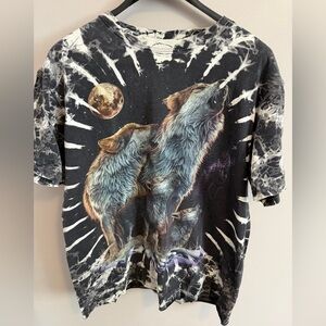 Caballo Wolf Moon Tie Dye Graphic T-Shirt Black Large